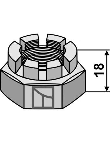 écrou hexagonal à créneaux dégagés M 30 x 3,5 pour arbre carré 30x30