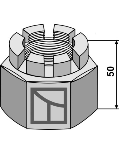 écrou hexagonal à créneaux dégagés M48x2 pour arbre carré 50x50