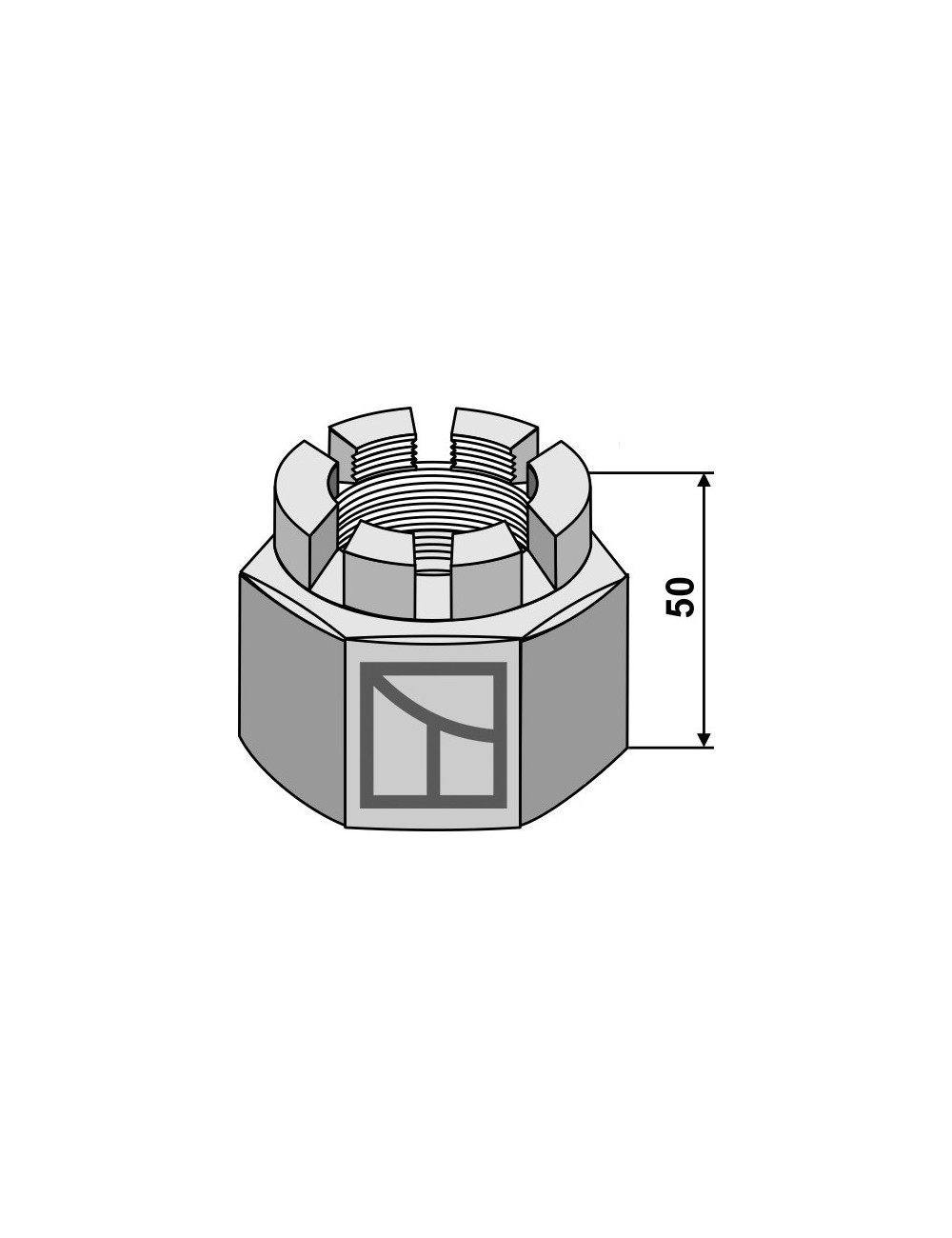 écrou hexagonal à créneaux dégagés M48x2 pour arbre carré 50x50