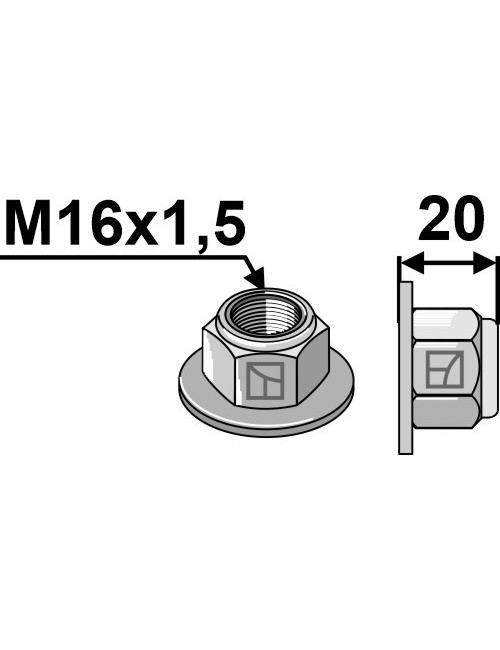 Écrou à embase à freinage interne M16x1,5 - 10.- Polystop