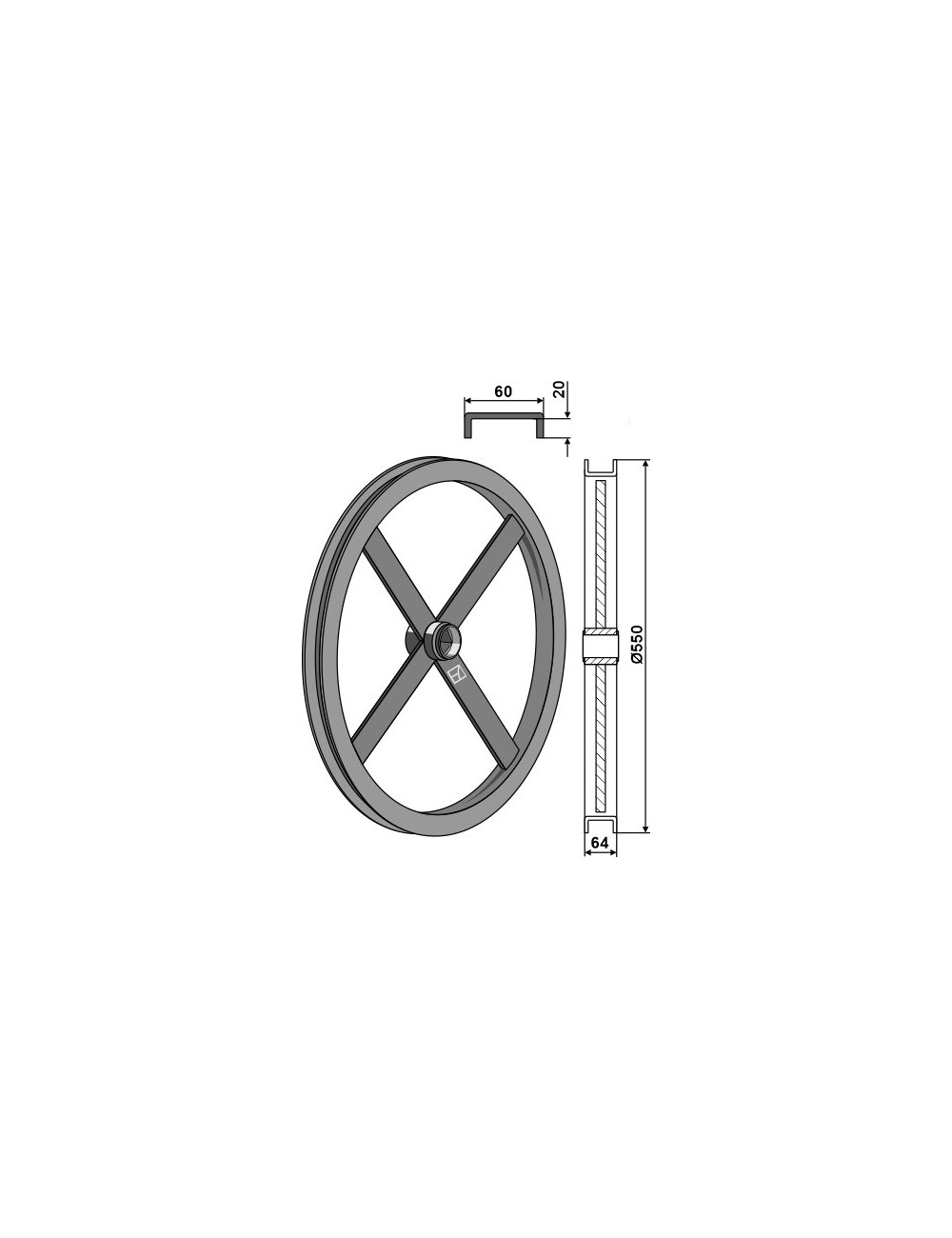 Roue avec profil en U - intérieur droite