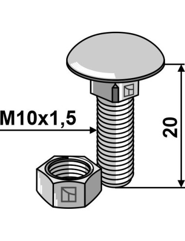 Boulon M10 galvanisé avec écrou