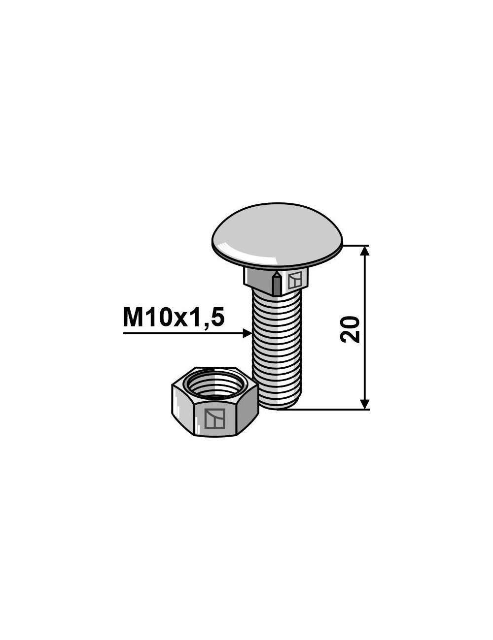 Boulon M10 galvanisé avec écrou