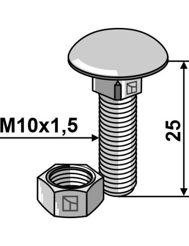 Boulon M10 galvanisé avec écrou