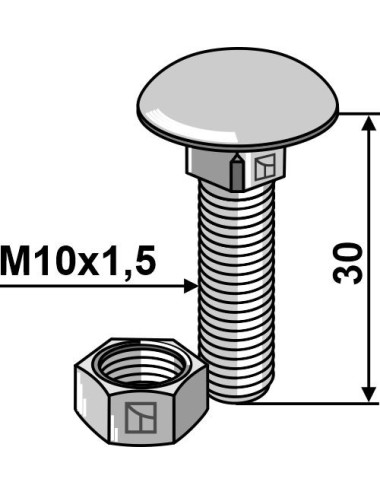 Boulon M10 galvanisé avec écrou