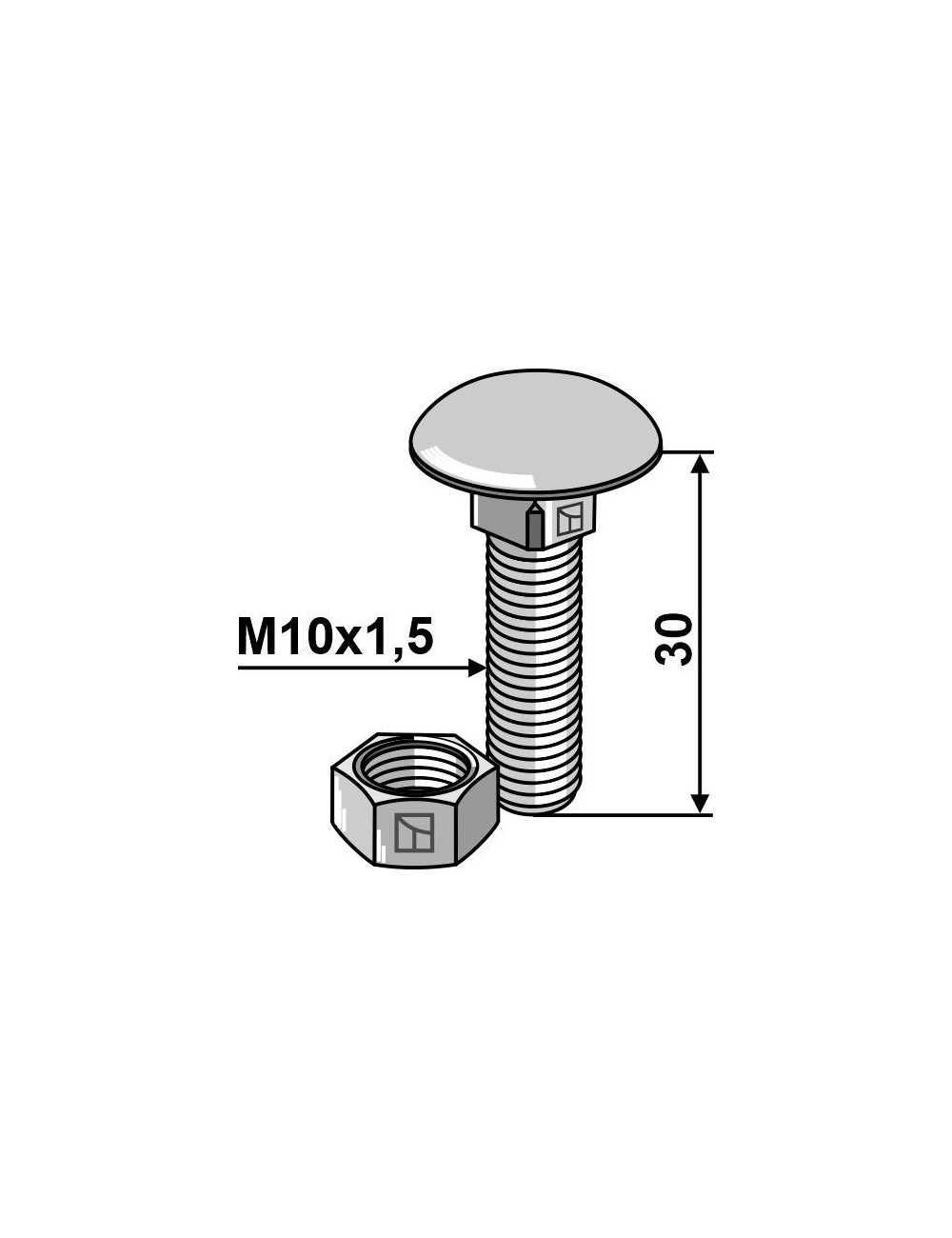 Boulon M10 galvanisé avec écrou