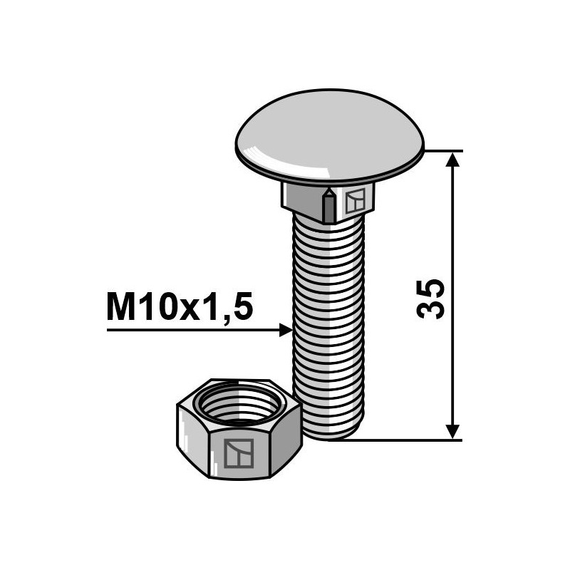 Boulon M10 galvanisé avec écrou