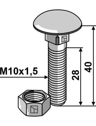 Boulon M10 galvanisé avec écrou