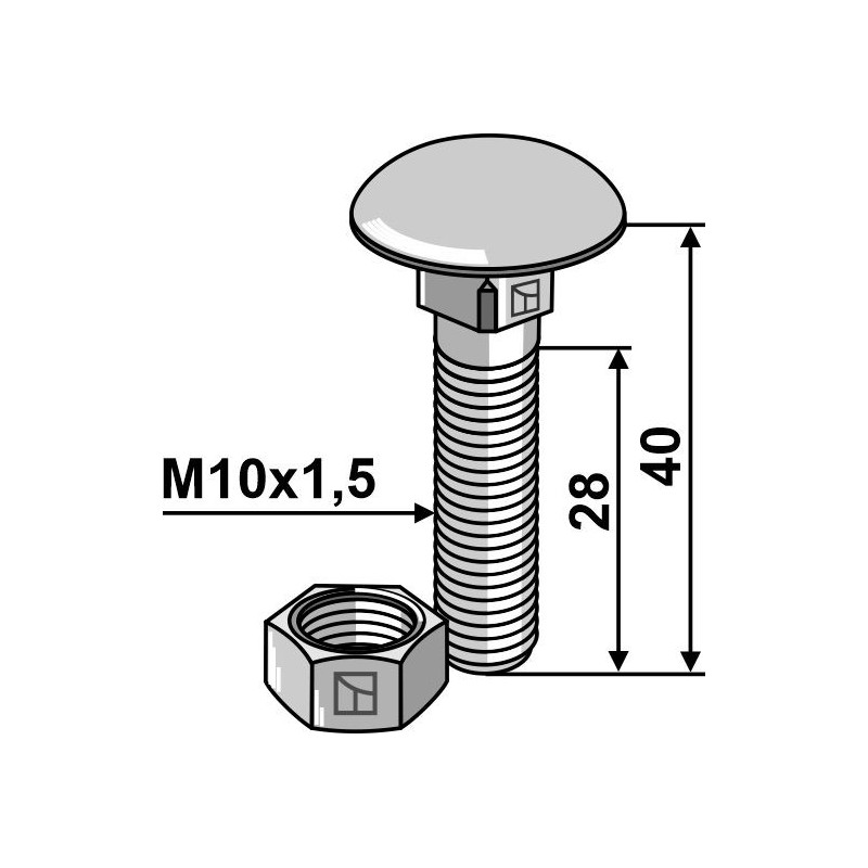Boulon M10 galvanisé avec écrou