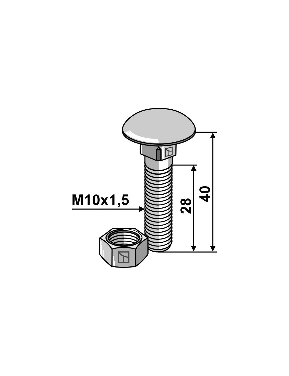 Boulon M10 galvanisé avec écrou