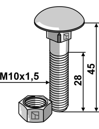 Boulon M10 galvanisé avec écrou