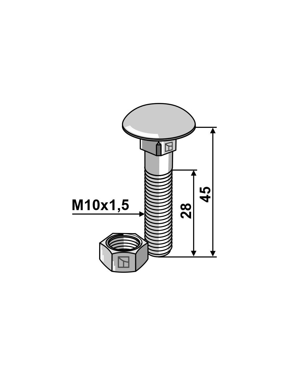 Boulon M10 galvanisé avec écrou