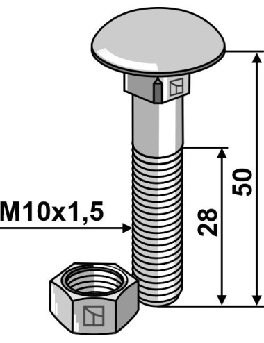 Boulon M10 galvanisé avec écrou