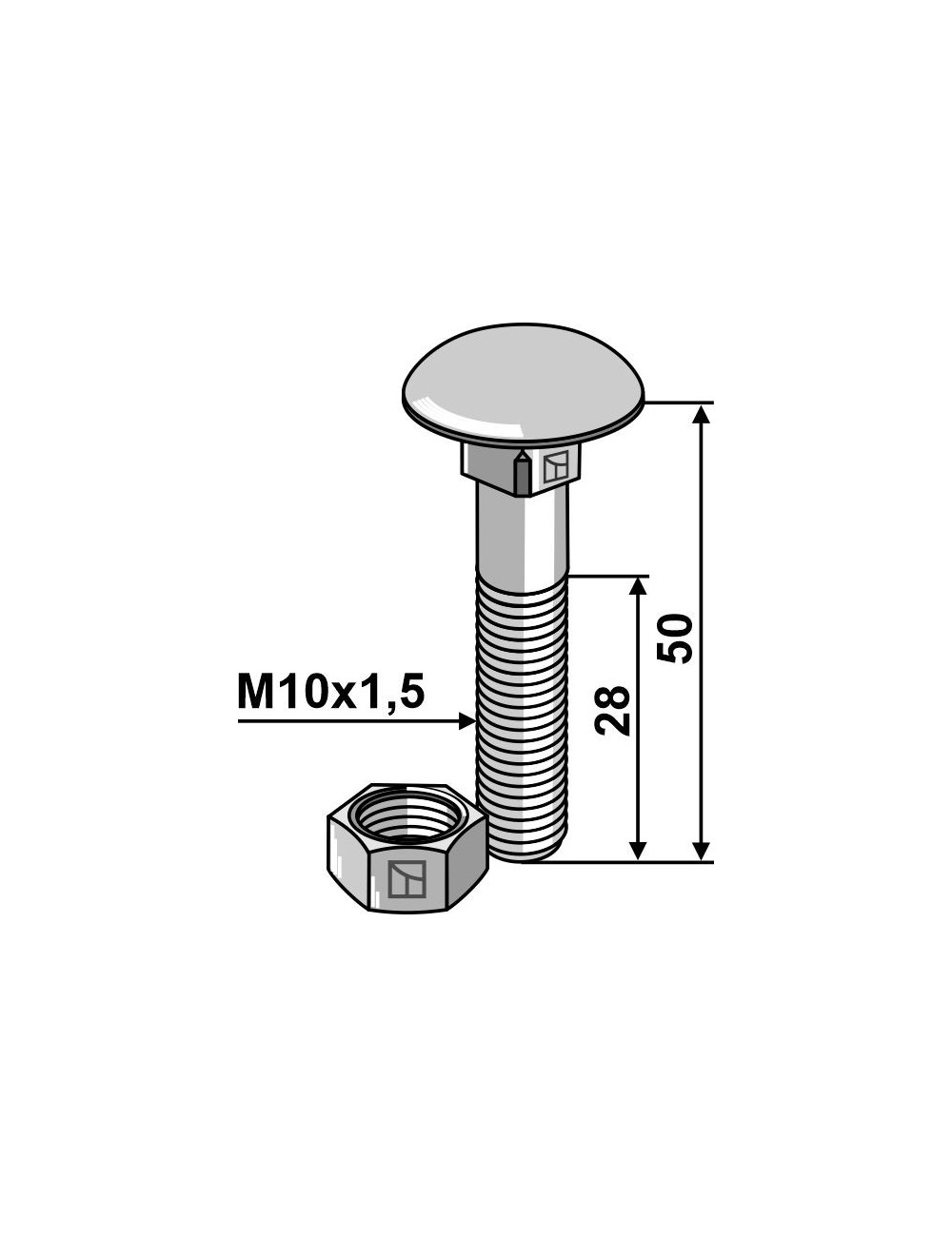Boulon M10 galvanisé avec écrou