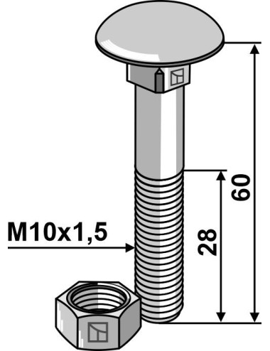 Boulon M10 galvanisé avec écrou