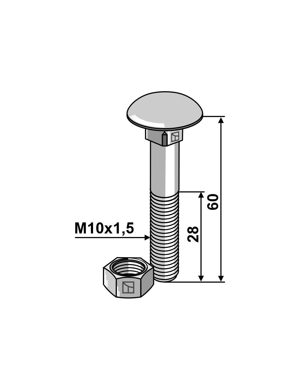 Boulon M10 galvanisé avec écrou