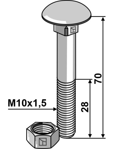 Boulon M10 galvanisé avec écrou