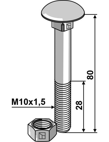 Boulon M10 galvanisé avec écrou