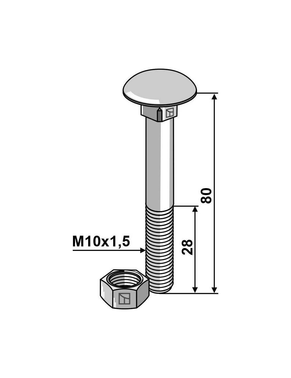 Boulon M10 galvanisé avec écrou