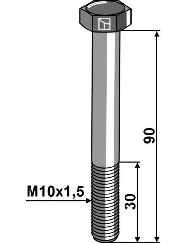 Boulon à tête hexagonale M10 sans écrou