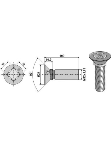 Boulon de charrue DIN 608 sans écrou hexagonal